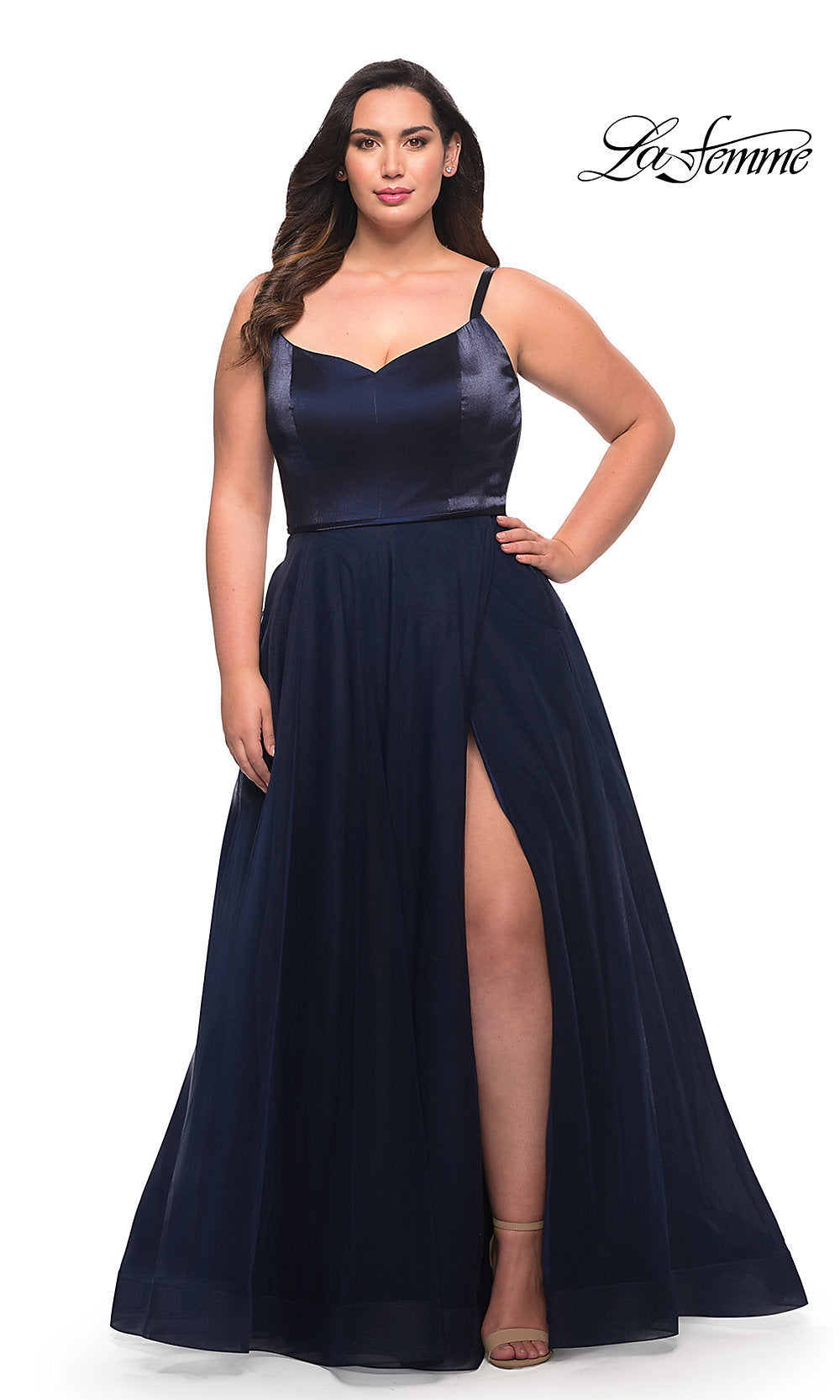 La Femme-La Femme Plus-Size Long A-Line Prom Dress